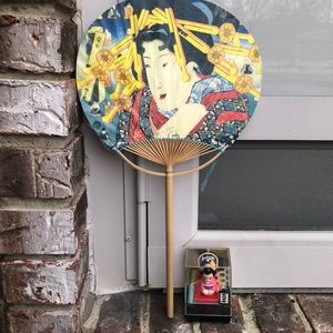 Authentic Asian Souvenir Bundle From Travels Abroad - Bobble, Fan, Bookend